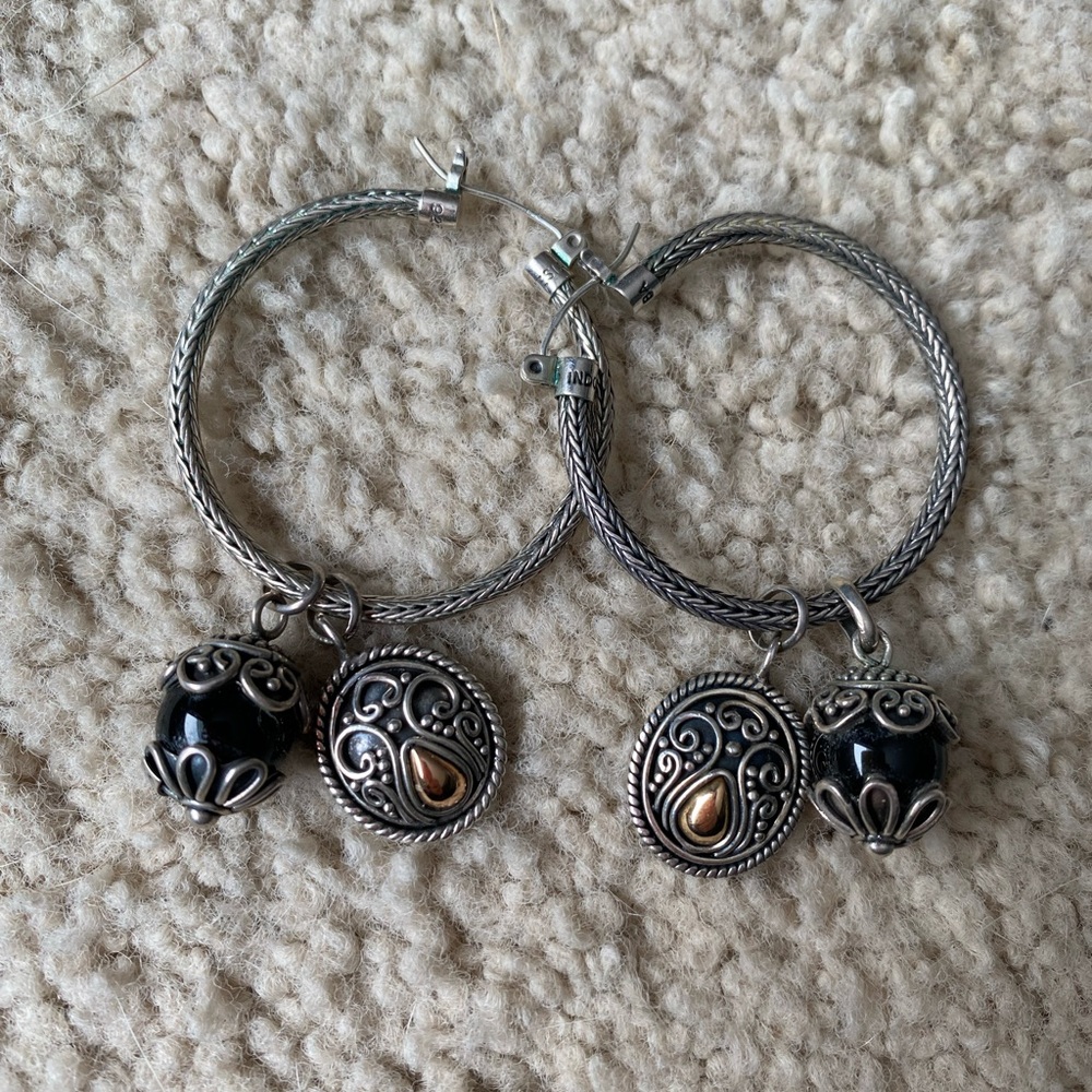 Intricate Silver and Black Dangle Interchangeable Earrings
